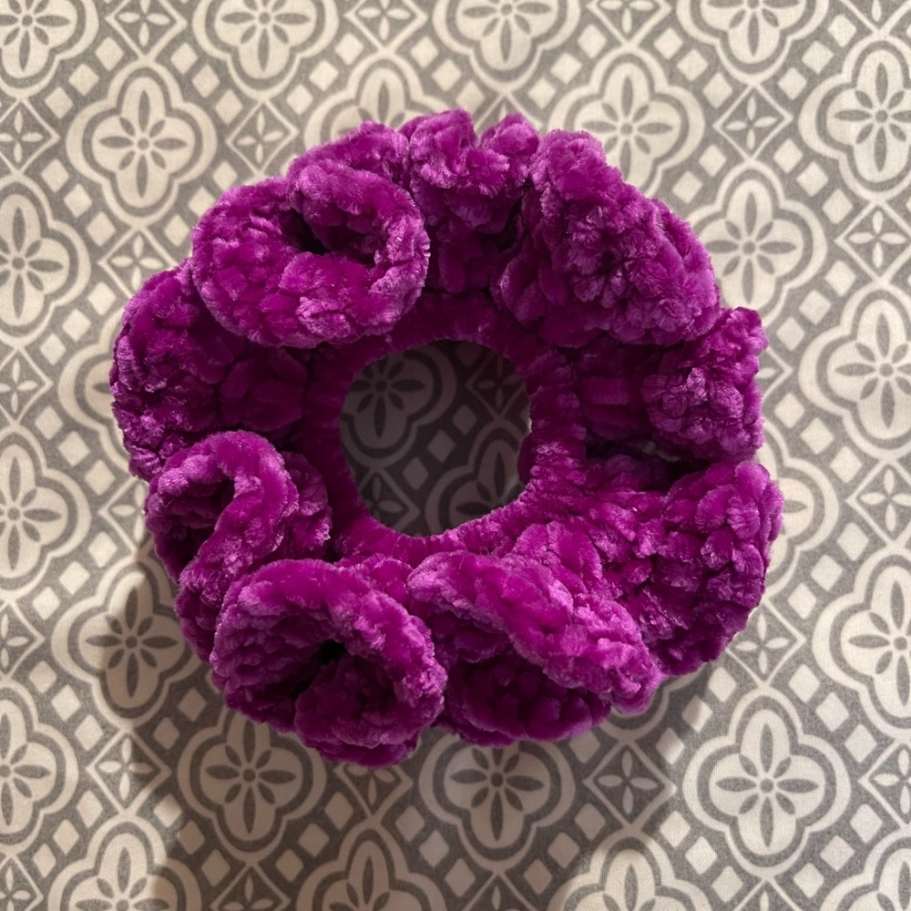 Velvet Crochet Purple Hair Scrunchie